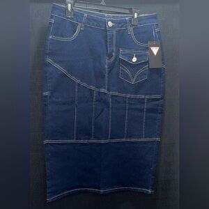 Chic Dark Blue Denim Midi Skirt